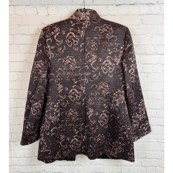LINDA ALLARD ELLEN TRACY brown cotton silk quilted open front jacket blazer 8 - Picture 9 of 9